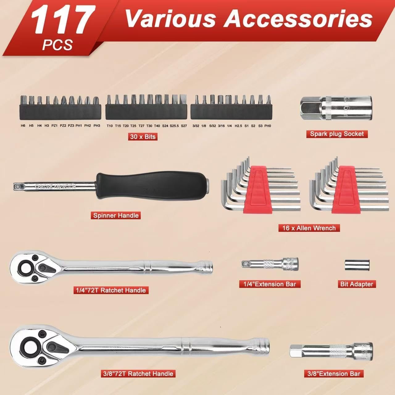 46 Pieces 1/4 inch Drive Socket Ratchet Wrench Set