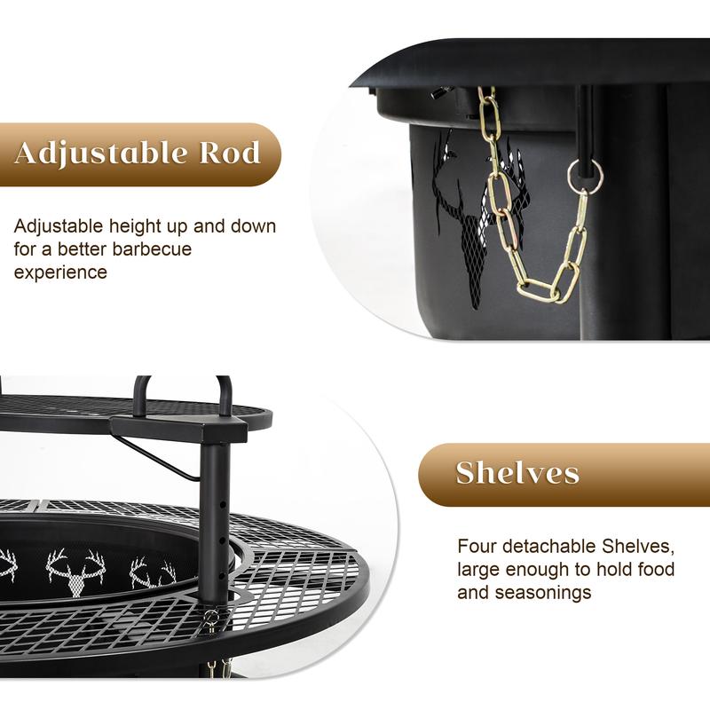 36/42/47" 3-in-1 Fire Pit Table, Extra Large Wood Burning Outdoor Firepit with Lid & Poker