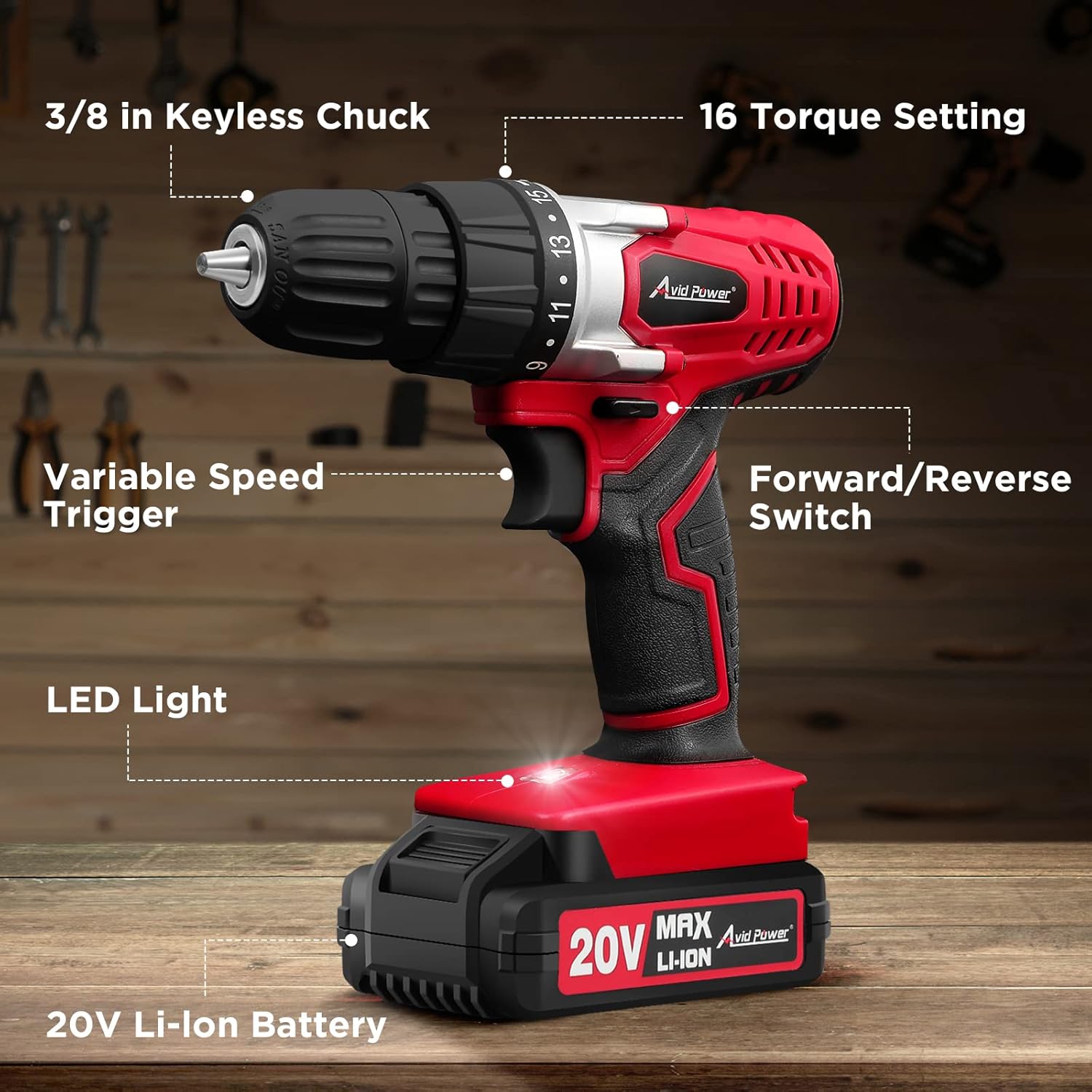 AVID POWER 20V MAX Lithium lon Cordless Drill Set