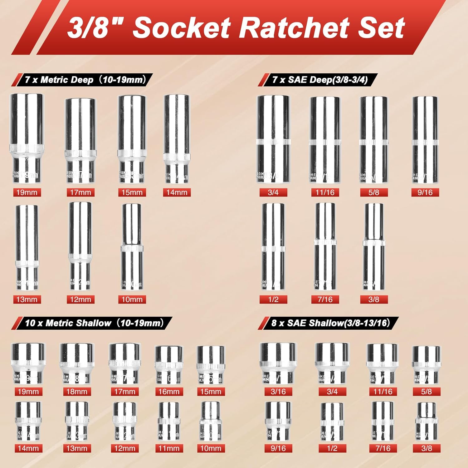 46 Pieces 1/4 inch Drive Socket Ratchet Wrench Set