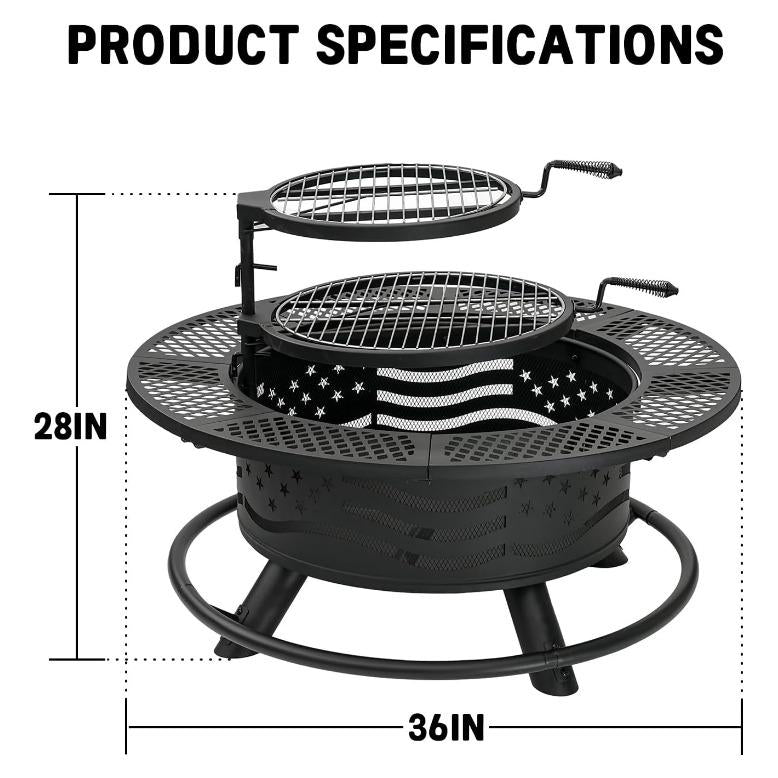 36/42/47" 3-in-1 Fire Pit Table, Extra Large Wood Burning Outdoor Firepit with Lid & Poker