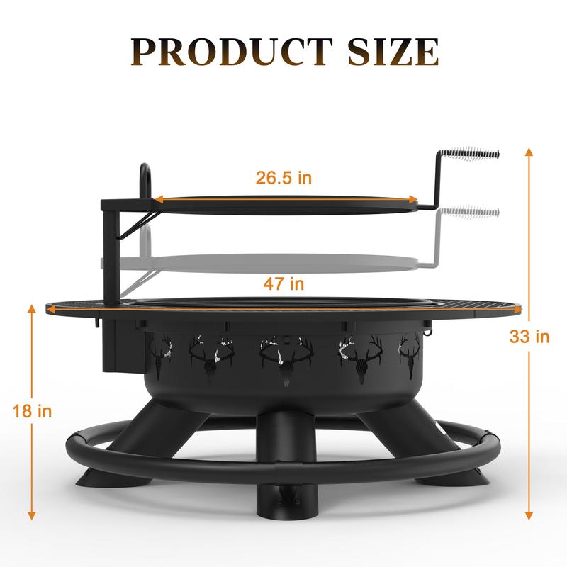 36/42/47" 3-in-1 Fire Pit Table, Extra Large Wood Burning Outdoor Firepit with Lid & Poker
